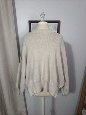 emory park Cream Oversized Ribbed Knit Sweater